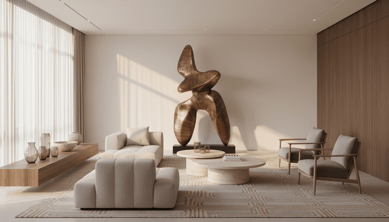 Luxurious interior adorned with modern artworks and elegant furniture