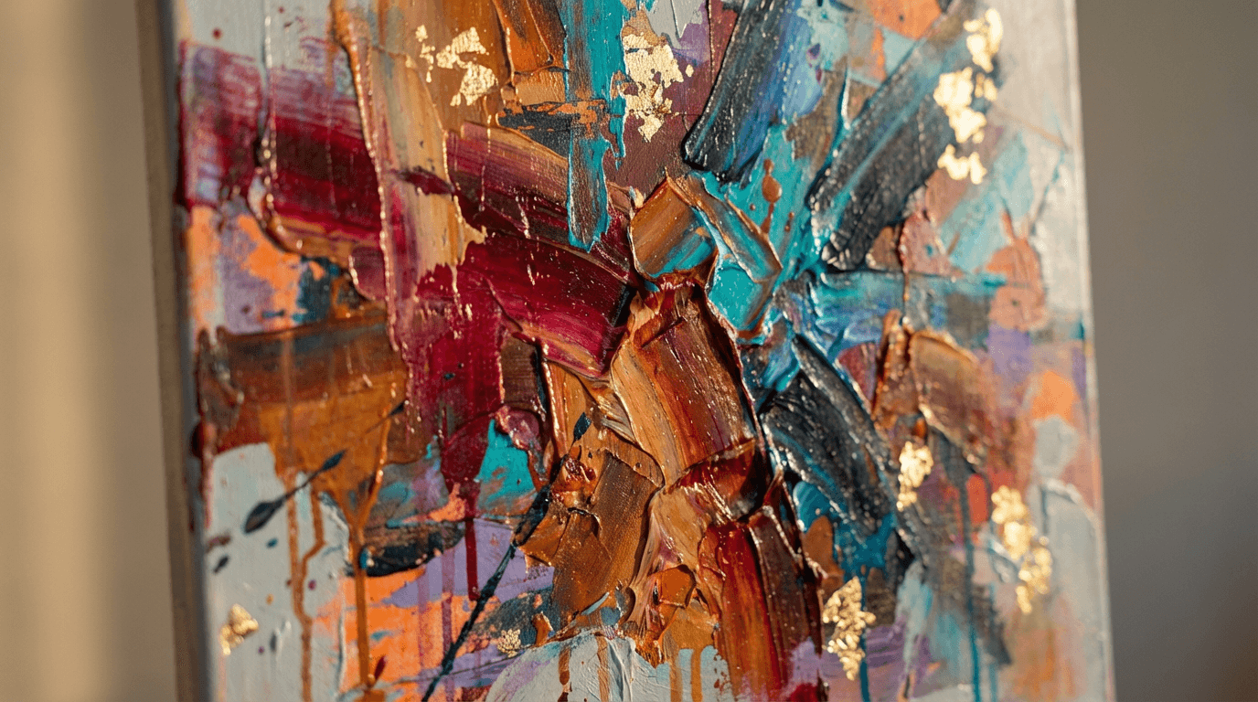 Abstract painting with gold leaf accents