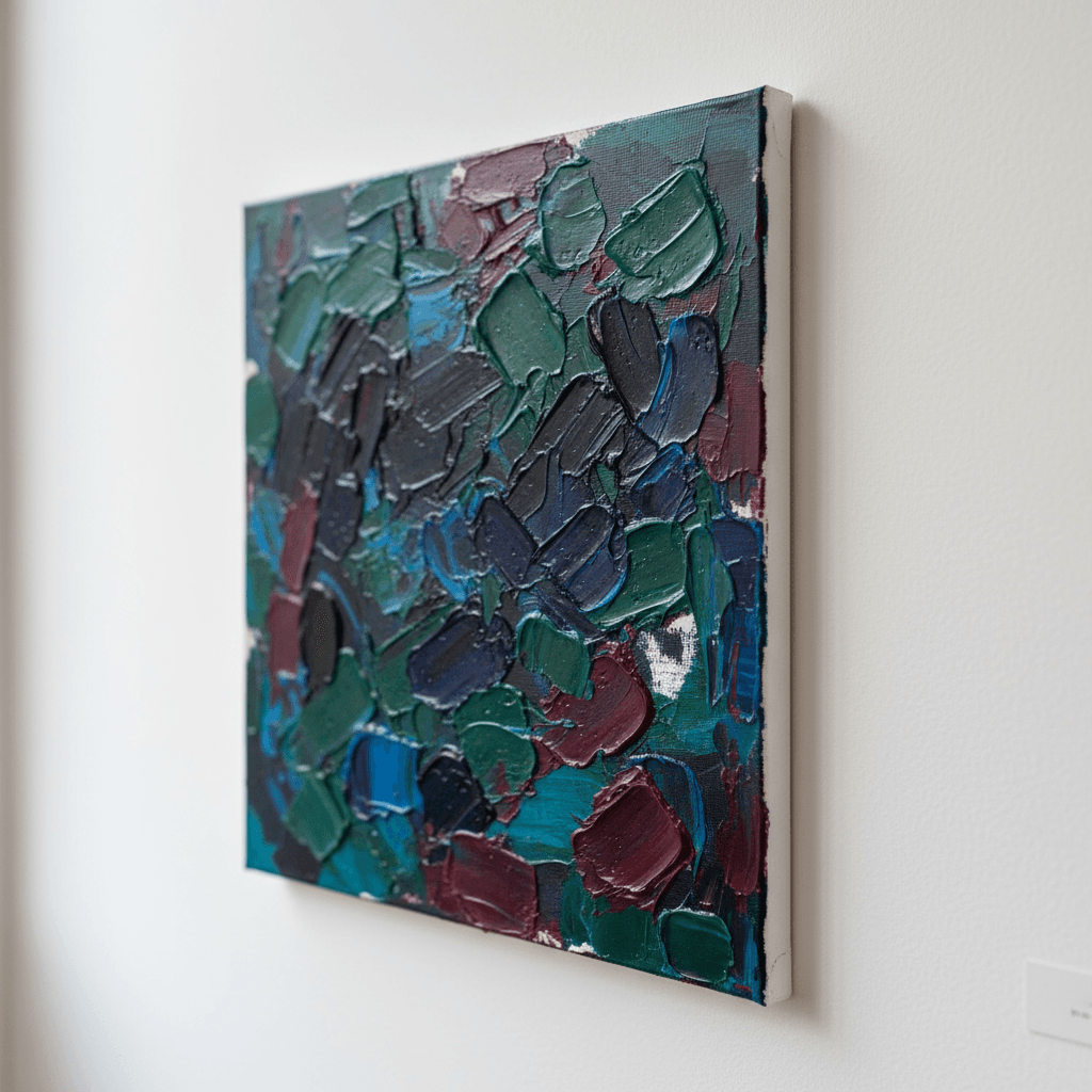 Abstract painting in gold and burgundy